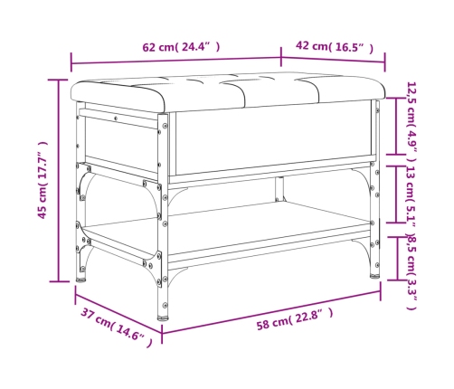 Banco zapatero madera de ingeniería roble ahumado 62x42x45 cm