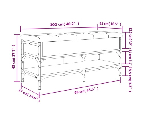 Banco zapatero madera de ingeniería negro 102x42x45 cm