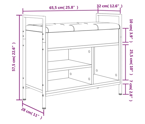 Banco zapatero madera de ingeniería negro 65,5x32x57,5 cm