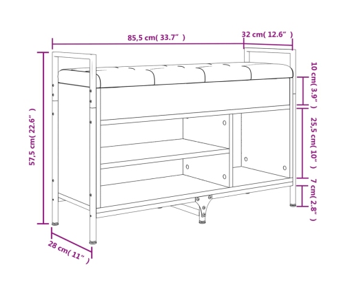 Banco zapatero madera de ingeniería roble Sonoma 85,5x32x57,5cm