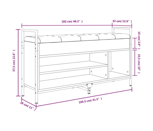 Banco zapatero madera ingeniería roble ahumado 105,5x32x57,5 cm