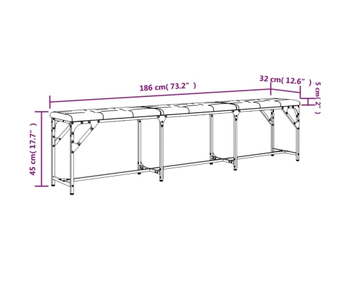 Banco de comedor acero y tela gris oscuro 186x32x45 cm