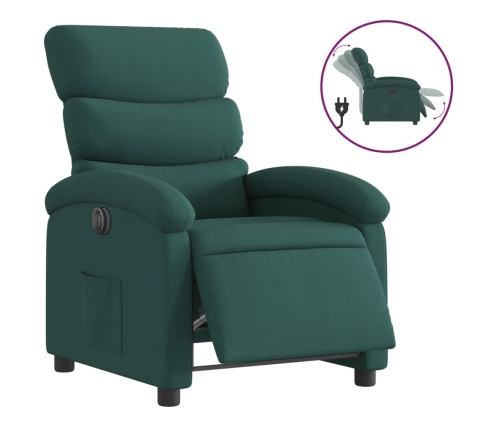 Sillón reclinable eléctrico tela verde oscuro