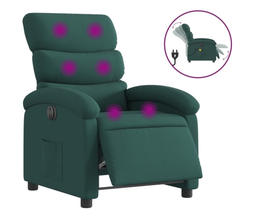 Sillón reclinable de masaje eléctrico tela verde oscuro