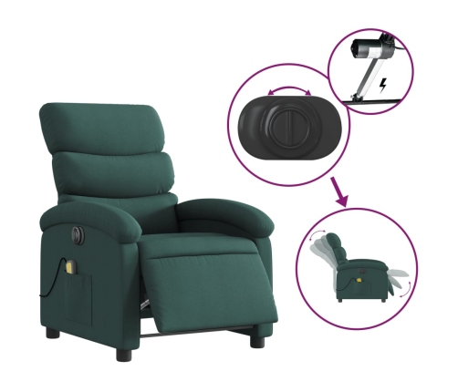 Sillón reclinable de masaje eléctrico tela verde oscuro