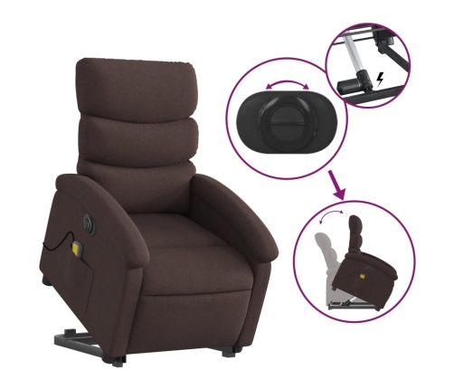 Sillón masaje eléctrico reclinable elevable tela marrón oscuro