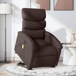 Sillón masaje eléctrico reclinable elevable tela marrón oscuro