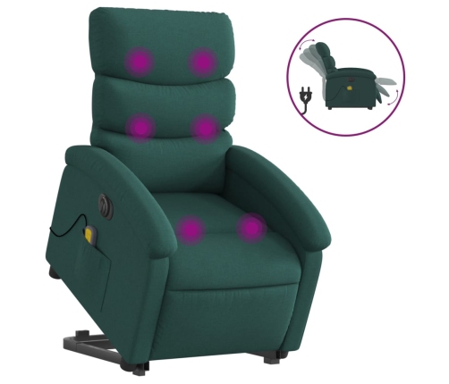 Sillón masaje eléctrico reclinable elevable tela verde oscuro