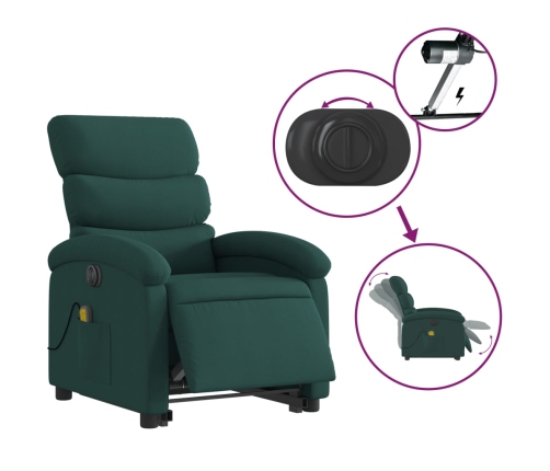 Sillón masaje eléctrico reclinable elevable tela verde oscuro