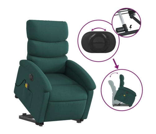 Sillón masaje eléctrico reclinable elevable tela verde oscuro