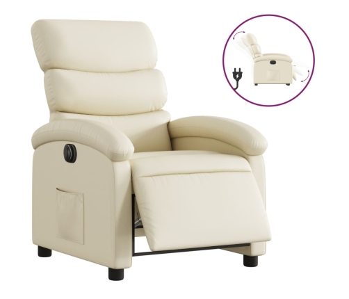 Sillón reclinable eléctrico de cuero sintético crema