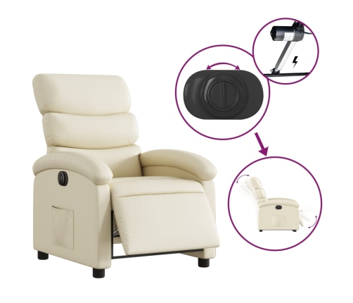 Sillón reclinable eléctrico de cuero sintético crema