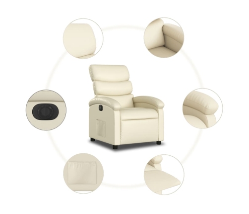 Sillón reclinable eléctrico de cuero sintético crema