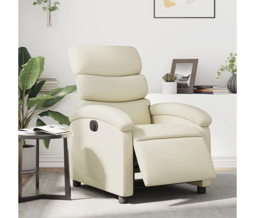 Sillón reclinable eléctrico de cuero sintético crema