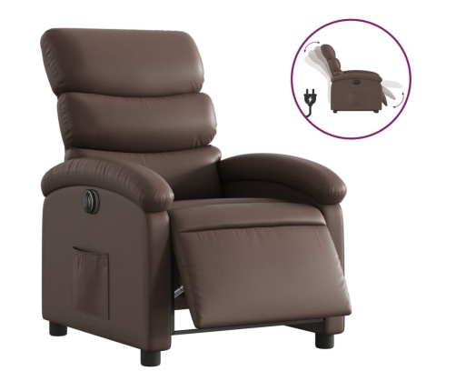 Sillón reclinable eléctrico de cuero sintético marrón