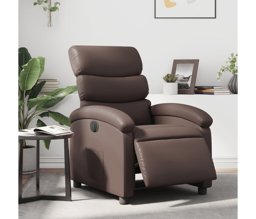 Sillón reclinable eléctrico de cuero sintético marrón