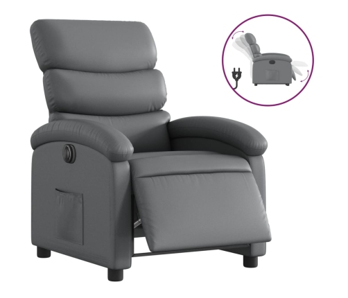 Sillón reclinable eléctrico de cuero sintético gris