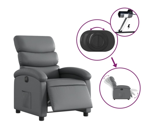 Sillón reclinable eléctrico de cuero sintético gris