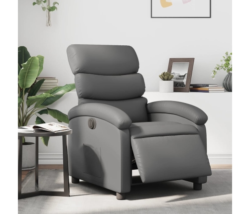 Sillón reclinable eléctrico de cuero sintético gris