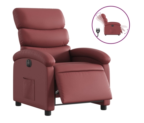 Sillón reclinable eléctrico de cuero sintético rojo tinto