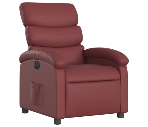 Sillón reclinable eléctrico de cuero sintético rojo tinto