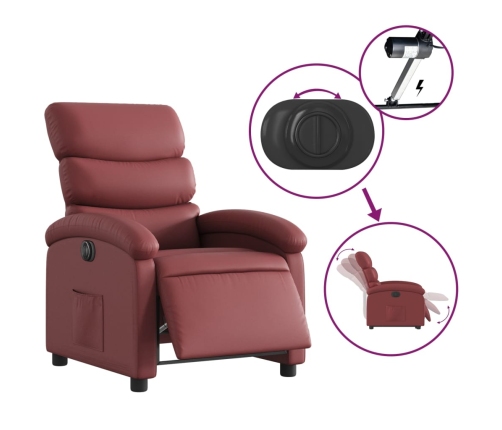 Sillón reclinable eléctrico de cuero sintético rojo tinto