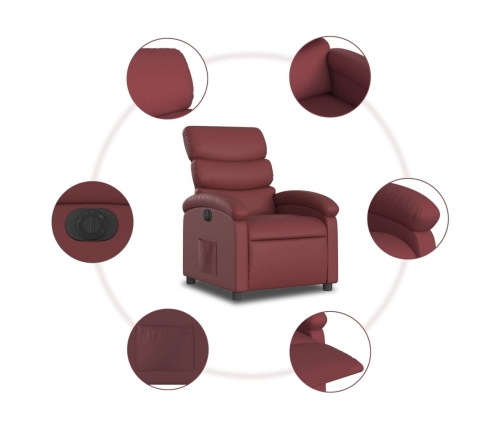 Sillón reclinable eléctrico de cuero sintético rojo tinto