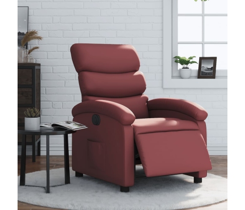 Sillón reclinable eléctrico de cuero sintético rojo tinto