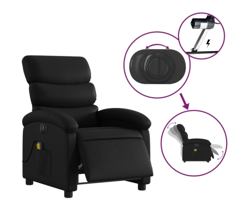 Sillón de masaje reclinable eléctrico cuero sintético negro