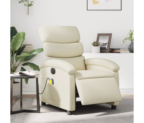 Sillón de masaje reclinable eléctrico cuero sintético crema