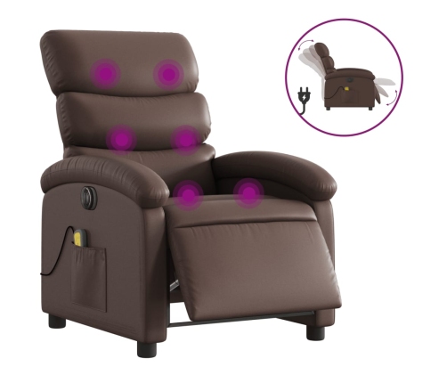 Sillón de masaje reclinable eléctrico cuero sintético marrón