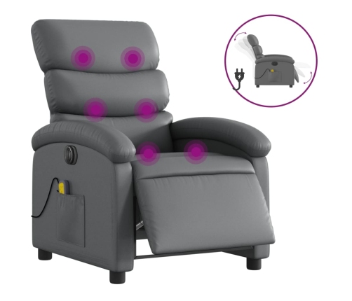 Sillón de masaje reclinable eléctrico cuero sintético gris