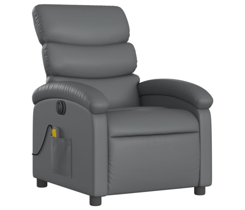 Sillón de masaje reclinable eléctrico cuero sintético gris