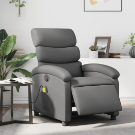 Sillón de masaje reclinable eléctrico cuero sintético gris