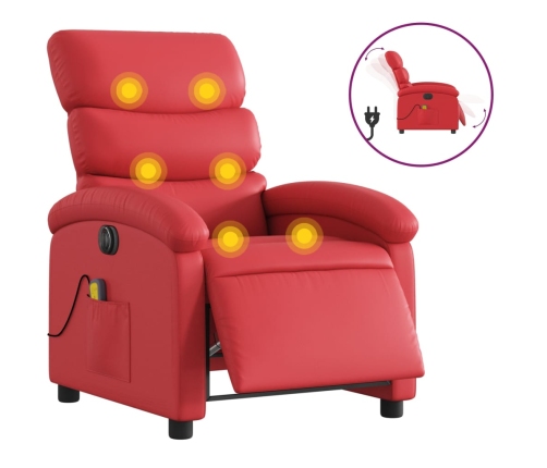 Sillón de masaje reclinable eléctrico de cuero artificial rojo