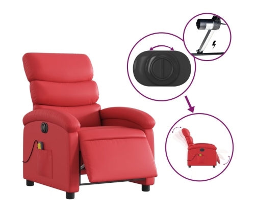 Sillón de masaje reclinable eléctrico de cuero artificial rojo