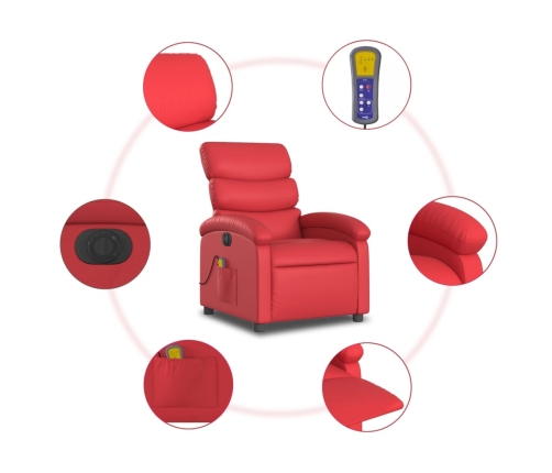 Sillón de masaje reclinable eléctrico de cuero artificial rojo