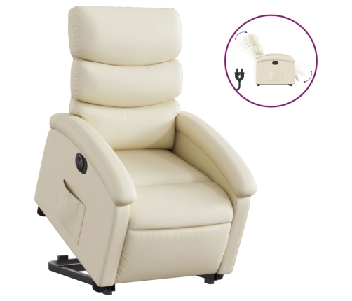 Sillón reclinable elevable eléctrico de cuero sintético crema