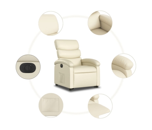 Sillón reclinable elevable eléctrico de cuero sintético crema