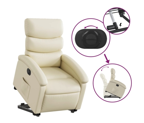 Sillón reclinable elevable eléctrico de cuero sintético crema