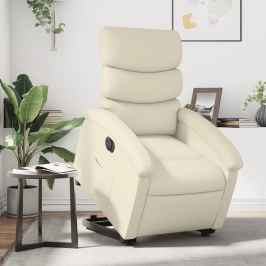 Sillón reclinable elevable eléctrico de cuero sintético crema