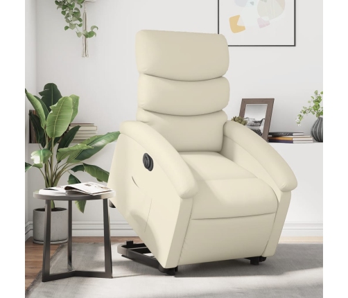 Sillón reclinable elevable eléctrico de cuero sintético crema