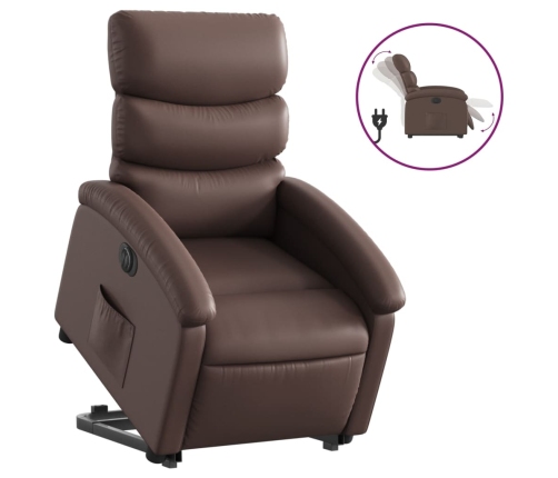 Sillón reclinable elevable eléctrico de cuero sintético marrón