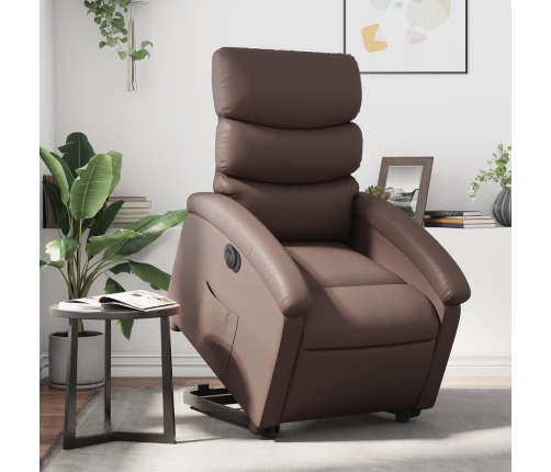 Sillón reclinable elevable eléctrico de cuero sintético marrón