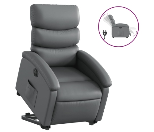 Sillón reclinable elevable eléctrico de cuero sintético gris