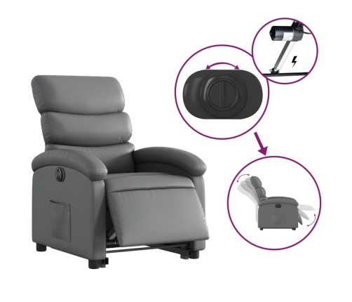 Sillón reclinable elevable eléctrico de cuero sintético gris