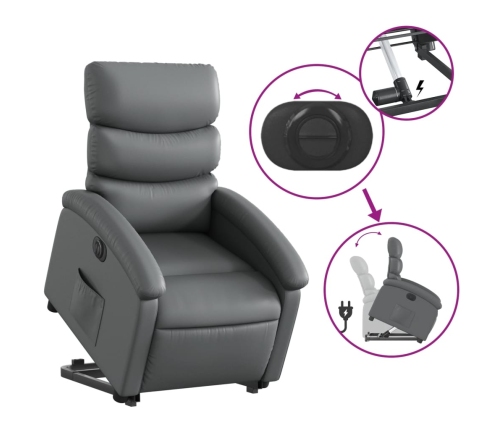 Sillón reclinable elevable eléctrico de cuero sintético gris