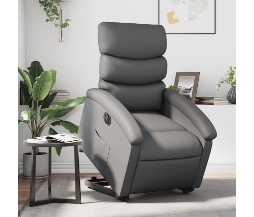 Sillón reclinable elevable eléctrico de cuero sintético gris