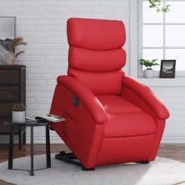 Sillón elevable eléctrico cuero artificial rojo