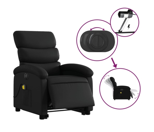 Sillón de masaje elevable eléctrico cuero sintético negro